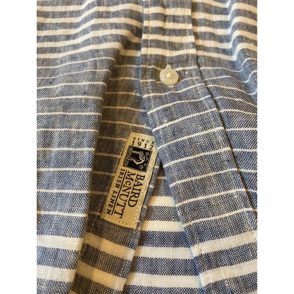 J Crew Shirt Men Large Grey Striped Irish Linen Baird McNutt Short Sleeve - Picture 3 of 10